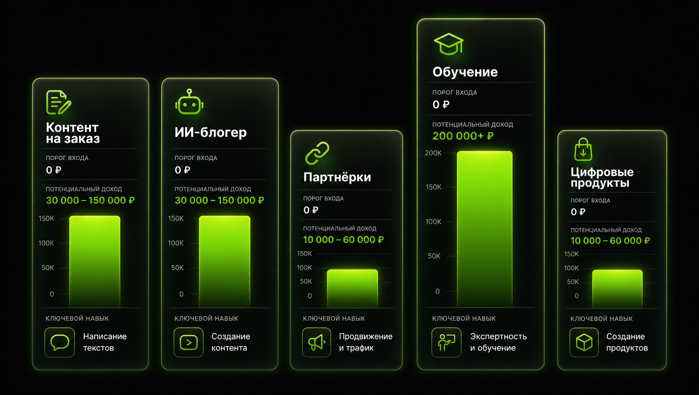 Сравнительная таблица 5 способов заработка на нейросетях
