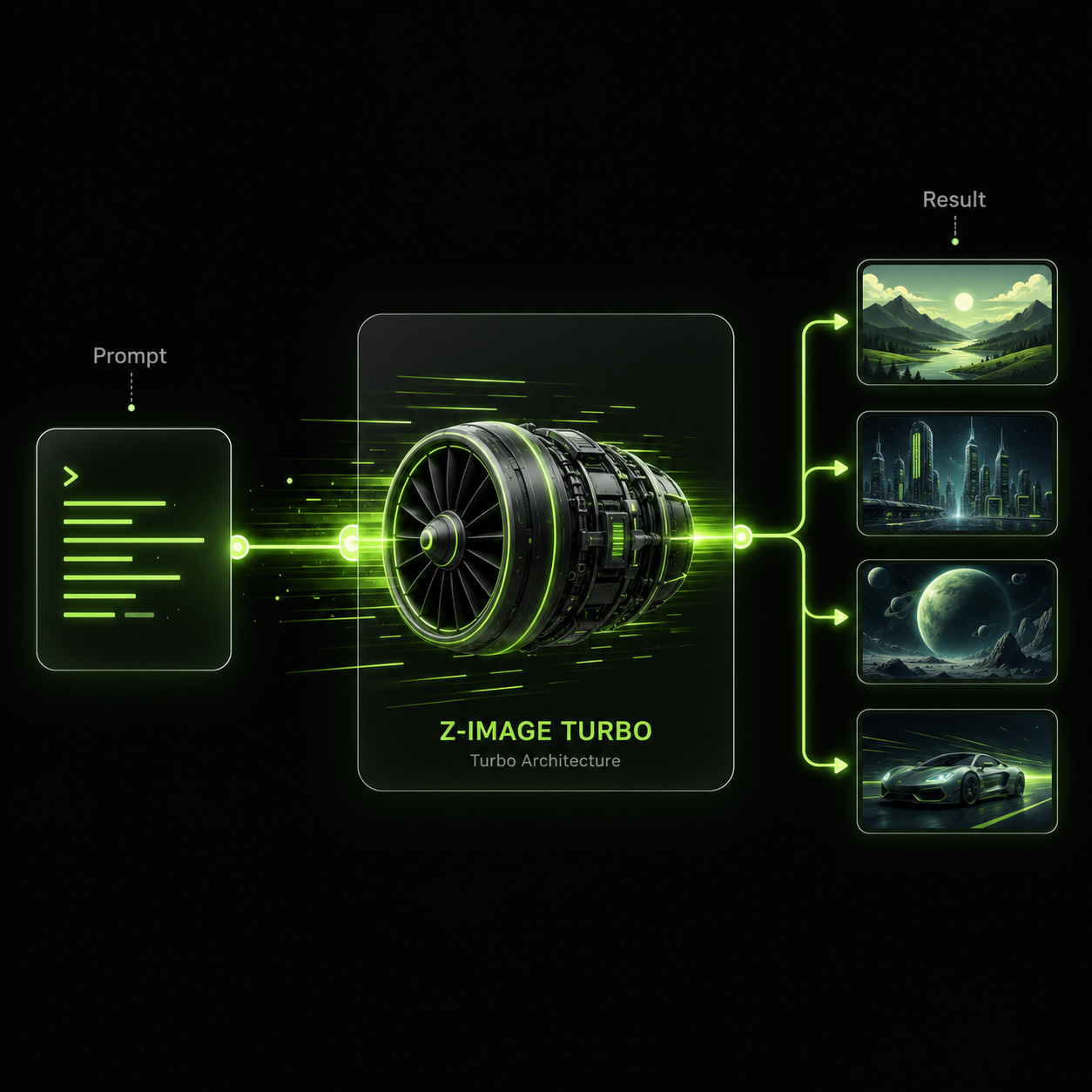 Архитектура Z-Image Turbo — входящий промпт, обработка и результат