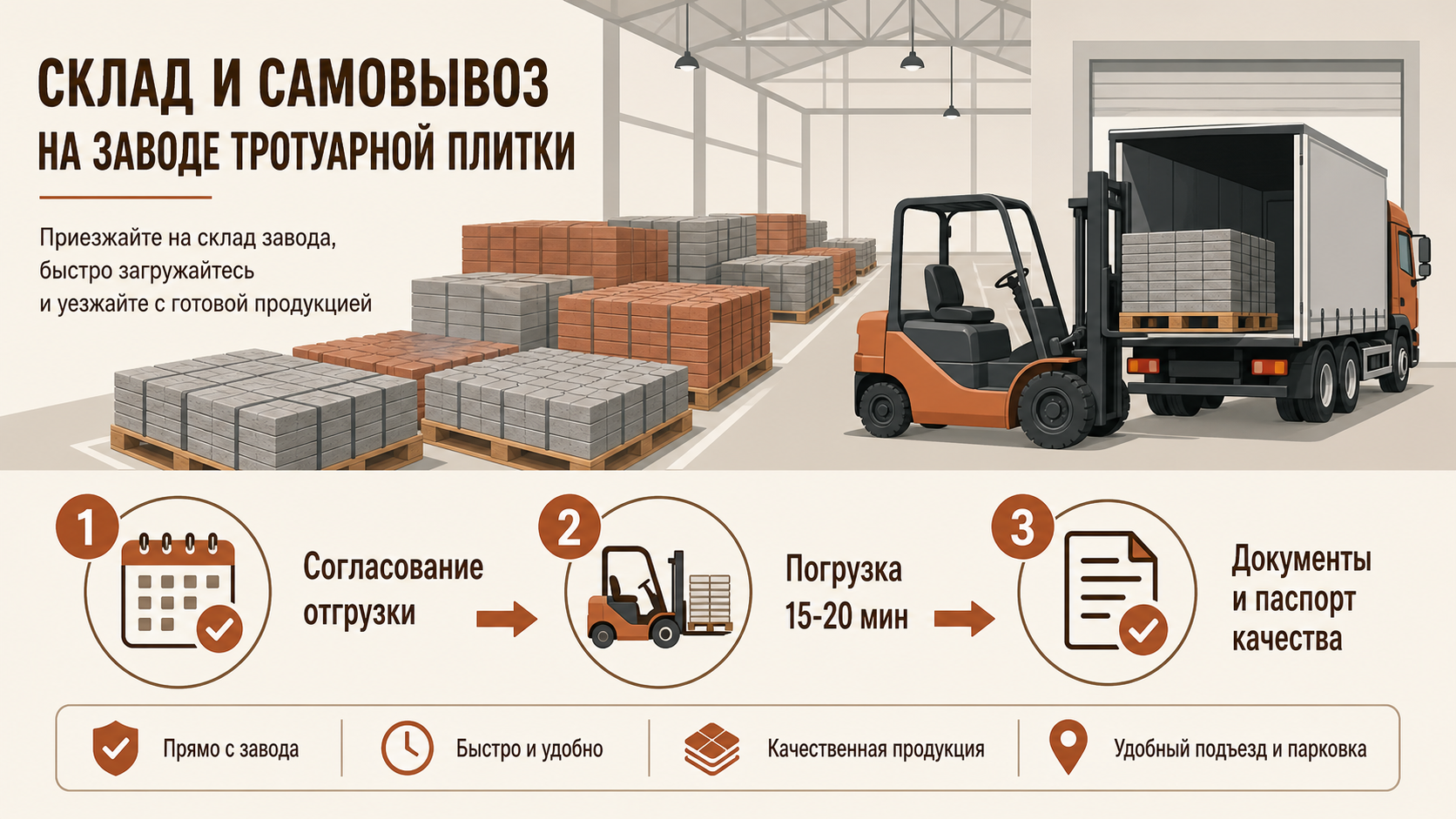 Склад и процесс самовывоза с завода ПРОБЛОК в Магистральном
