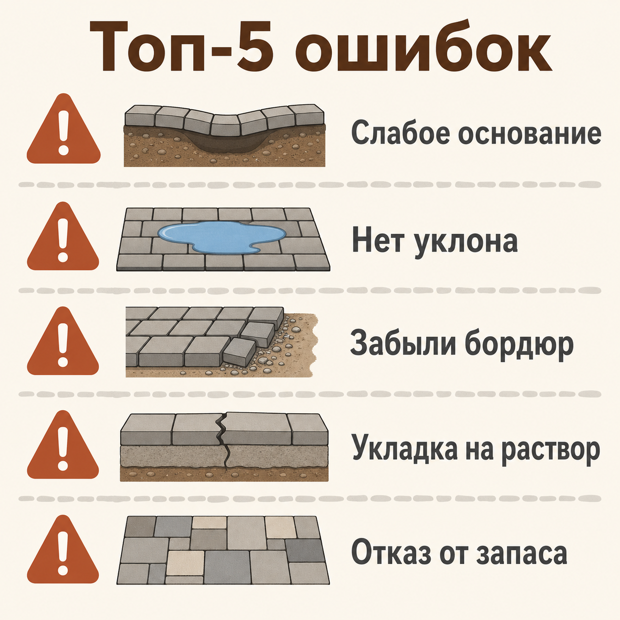 Инфографика: Топ-5 ошибок при укладке тротуарной плитки